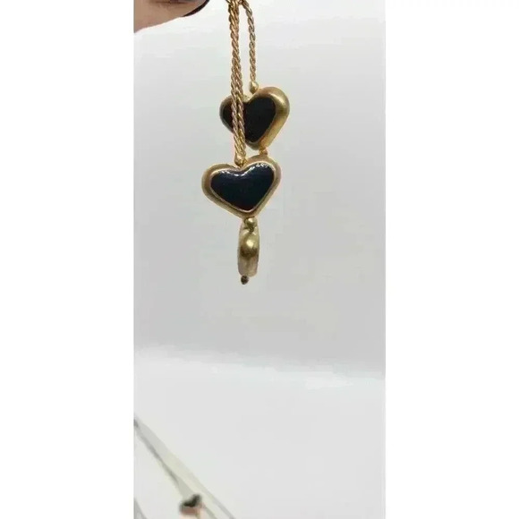 Vintage Gold Necklace Earring Set Hearts Black Center Mothers day - Picture 5 of 7